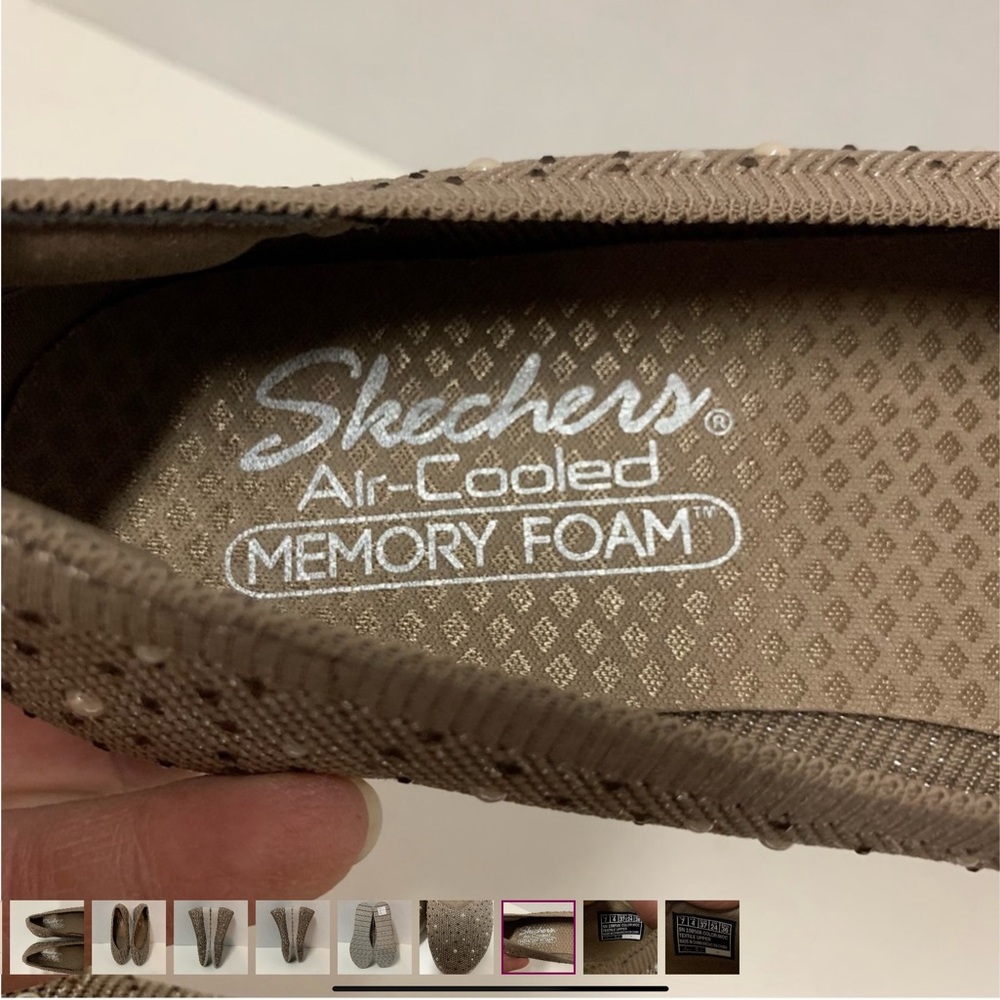 Skechers Stretch Fit Sparkle Knit Skimmers Cleo Flex Wedge Mocha size 7 NWT - Picture 4 of 6
